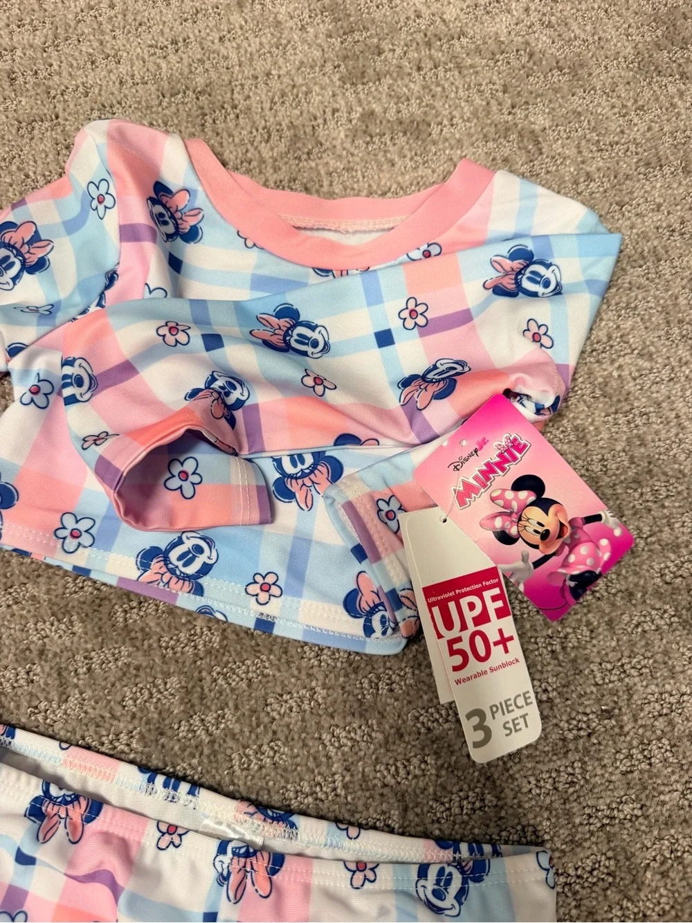 NWT Girls Pink & Blue Minnie Mouse Two-Piece Swim Bikini